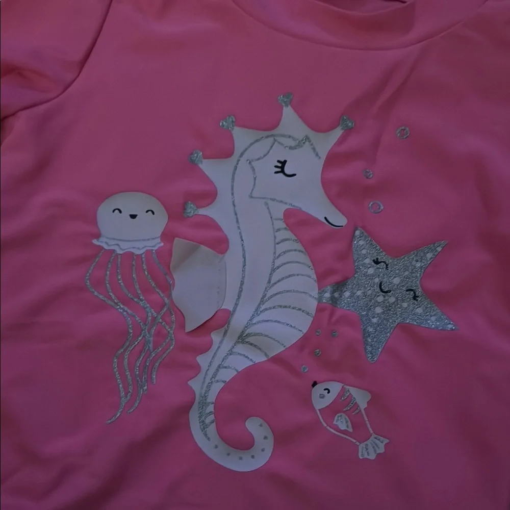 Carter's Pink Rashguard Swim Top with White Accents size 4t